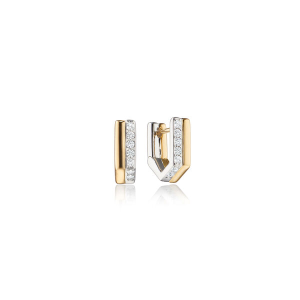 Infinite & Boundless Yellow Gold, Silver and White Sapphire Huggie Earrings